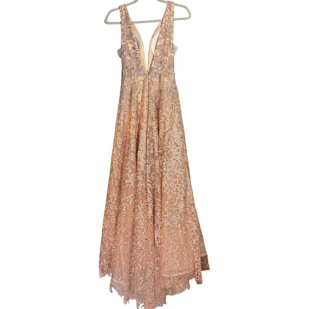 Sherri Hill 52877 Blush Nude V-Neck Floral Shimmer Sparkle 2019 Prom Dress 6 - Picture 4 of 9
